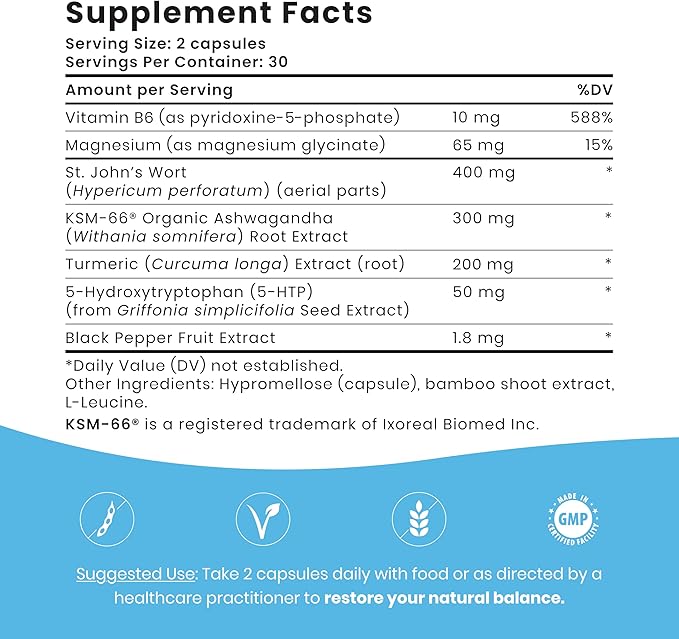 UltiChill Stress Relief Supplement, Non-Drowsy | for Enhanced Mood, Immune Booster & Sleep Support | Magnesium Glycinate, Vitamin B6, KSM-66 Ashwagandha, Turmeric & 5-HTP | Non-GMO, 60 Count