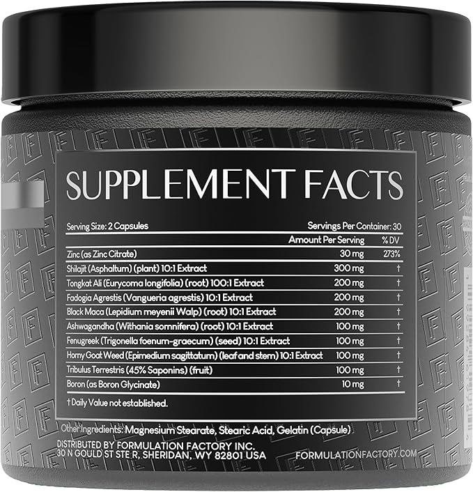 Formulation Factory Self Obsessed Starter Vitality Complex with Shilajit, Tongkat Ali & Ashwagandha - Foundational Male Enhancement - 120 Capsules, 2 Month Supply