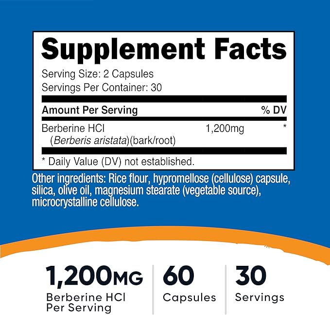 Nutricost Berberine HCl 1200mg, 60 Vegetarian Capsules - Gluten Free & Non-GMO (3 Bottles)