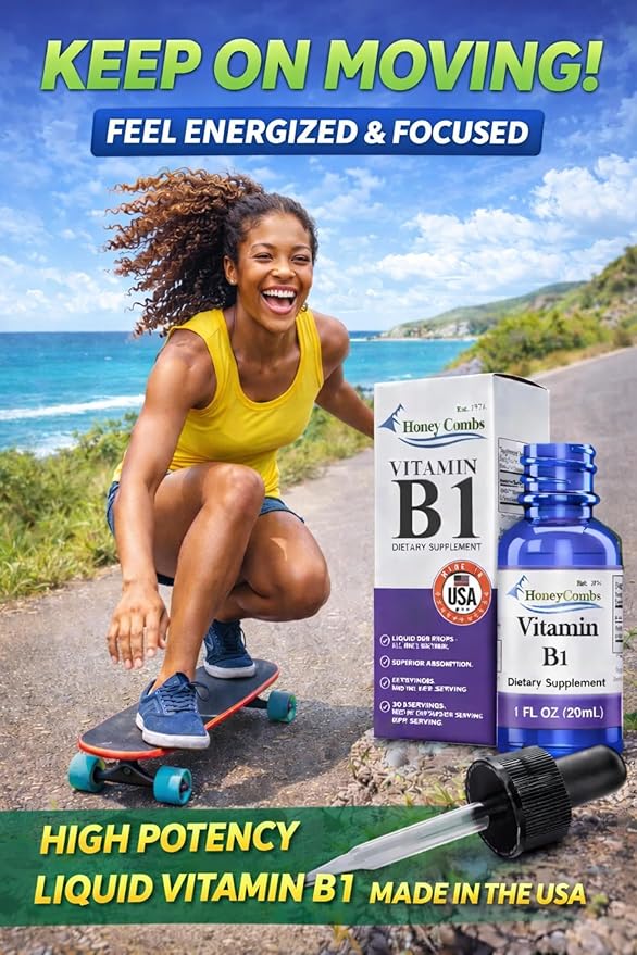 Vitamin B1 (Thiamine) Drops - High Potency Thiamine Vitamin B1 Extract - Vegan, Alcohol-Free Non-GMO Vitamin Liquid - Maintain Nervous System Health, Support Digestion & Boost Energy, 1 Fl Oz.