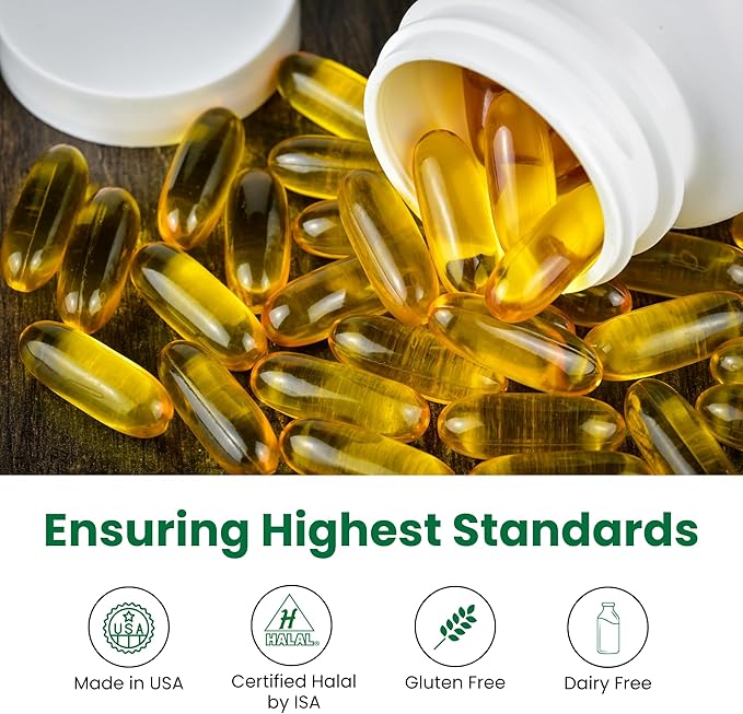 Zaytun Halal Fish Oil 1200mg Omega-3, Premium EPA/DHA, One Per Day, Daily Wellness Support, 4 Months Supply, Lemon Flavor, Keto Friendly, Gluten Free