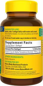 Nature Made Vitamin E 180 mg (400 IU) dl-Alpha, Dietary Supplement for Antioxidant and Skin Support, 180 Softgels, 180 Day Supply