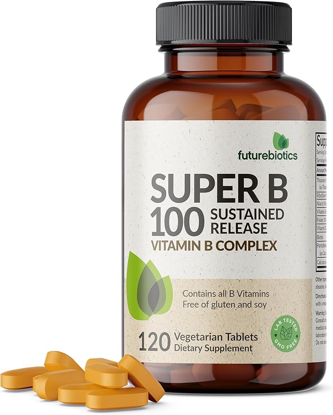 Futurebiotics Super B 100 Sustained Release Vitamin B Complex Non-GMO, 120 Vegetarian Tablets