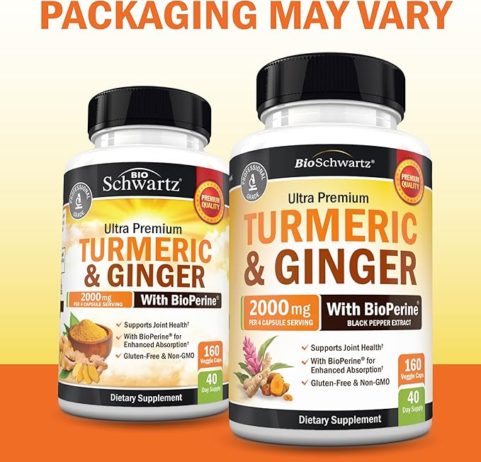 Turmeric and Ginger Supplement with BioPerine - Turmeric Curcumin with Black Pepper & Organic Ginger for Enhanced Absorption for Digestion Knee & Joint Support - Vegan & Non-GMO (40 Servings)
