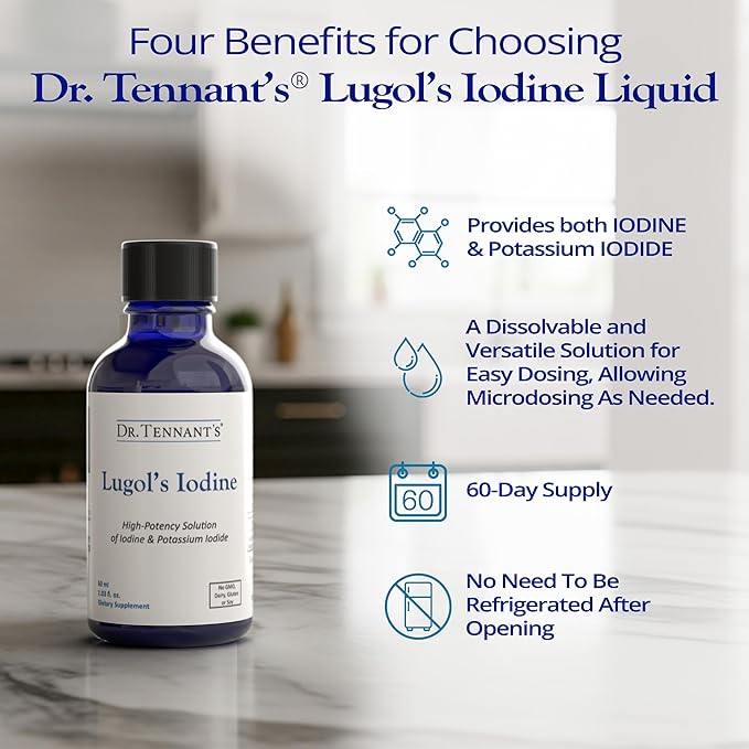 Liquid Lugol's Iodine Supplement 2% | Potassium Iodide Formula | Thyroid & Hormonal Balance Support | 2 Fl Oz with Dropper | 240 Servings | Dr. Tennant's