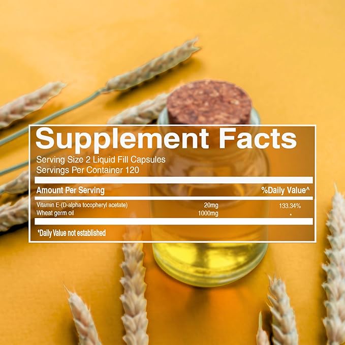 Pure Nutrition Vitamin E with Wheatgerm Oil, 1020mg |240 Caps | Natural Source of Vitamin E | Hair and Skin Supplement | Non GMO