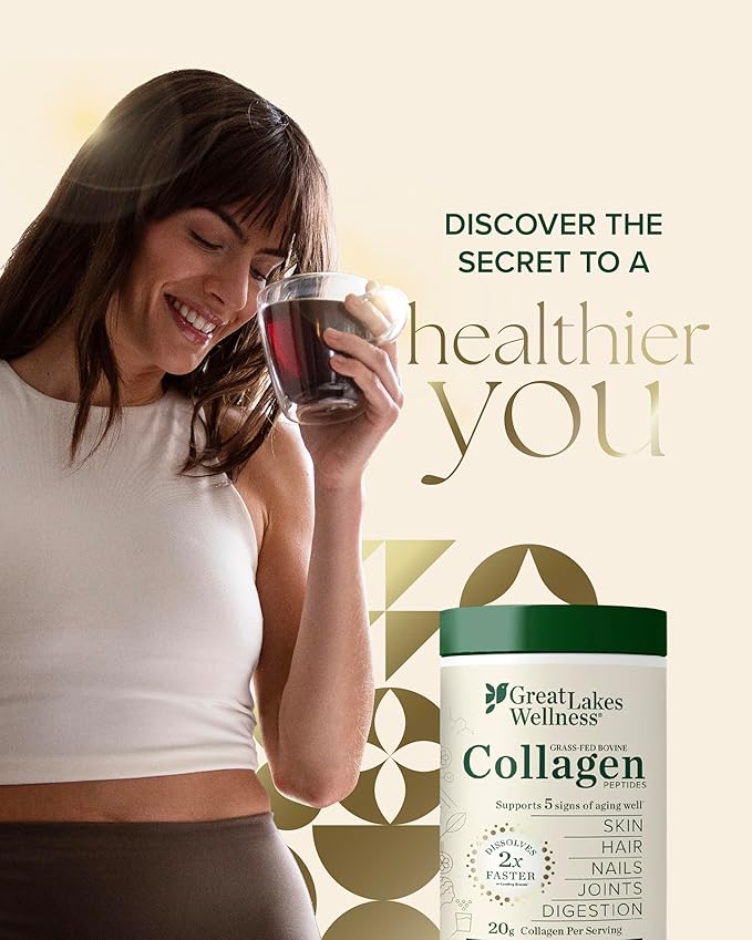 Great Lakes Wellness Collagen Peptides Powder – Supports Skin, Hair, Nails, Joints & Digestion – Hydrolyzed, Quick Dissolve, Non-GMO, Keto & Kosher – Pure Collagen Protein (32 oz, 45 Servings)