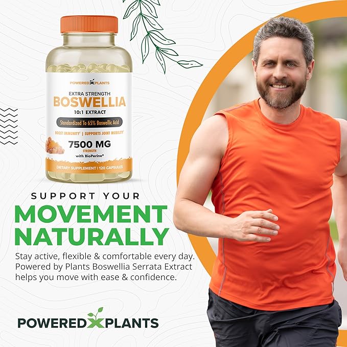 Boswellia Serrata Extract Joint Support Supplement by Powered by Plants – 65% High Potency Boswellic Acids with BioPerine – Supports Immunity, Mobility & Flexibility – 120 Vegan Capsules