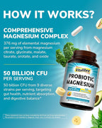 Vitalibre Probiotic with Magnesium, 50 Billion CFU, 9 Strains, Magnesium Glycinate Citrate Malate Taurate, for Digestion, Immunity, Bone, Energy & Recovery, 60 Vegan Capsules, Non-GMO