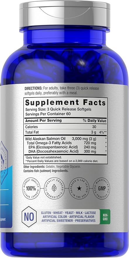 Horbäach Wild Alaskan Salmon Fish Oil | 180 Softgel Capsules | Gluten Free, Non-GMO | High Potency | Excellent Source of Omega-3 Fatty Acids EPA and DHA