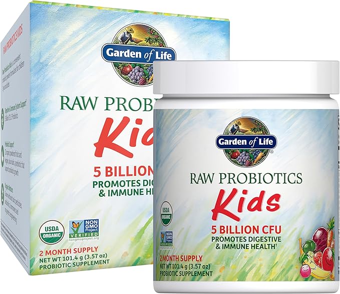 Garden of Life Raw Probiotics Kids - 5 Billion CFU - Whole Food Probiotic for Gut Health & Immune Support - for Children Ages 1 Year & Older - 60 Servings