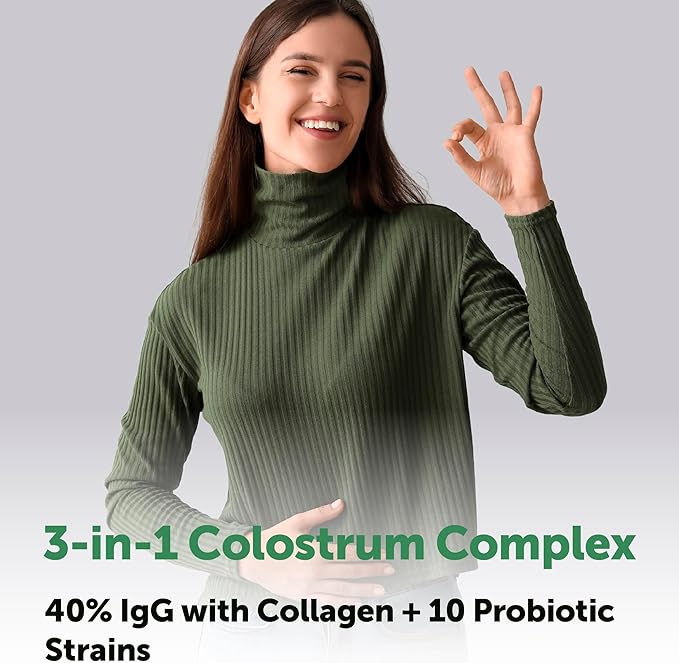 Micro Ingredients Bovine Colostrum 1,000 mg Per Serving, 240 Capsules | 40% IgG First Milking with Collagen & Probiotics | Colostrum Supplement with 10 Probiotic Strains | Non-GMO, Gluten Free