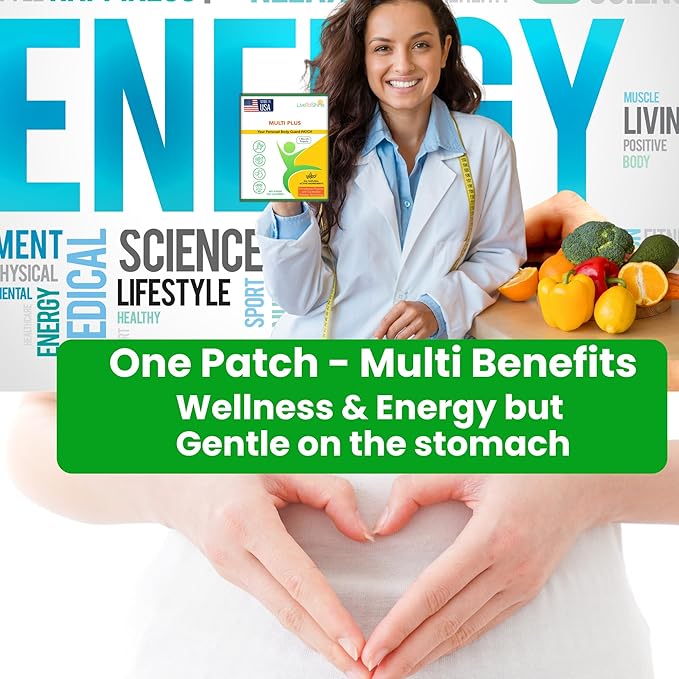 Live To Shine Multi Plus Patch – 30-Day Supply – USA-Made Topical Wellness Patch for Women & Men – Vegan, Sugar-Free, Gluten-Free, Non-GMO – Daily Energy & Immune Support