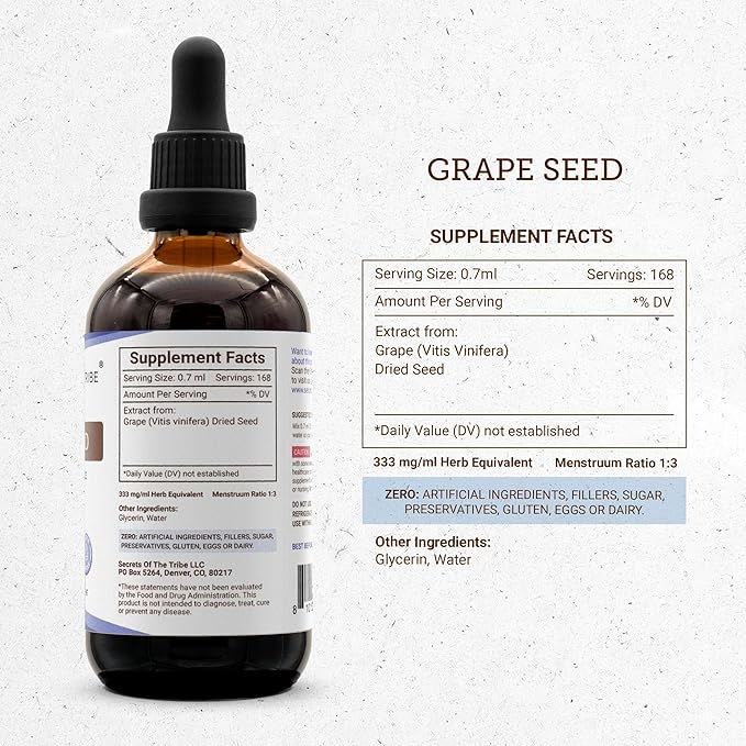 Secrets of the Tribe Grape Seed and Cramp Bark Liquid Extract (2 pcs.) | Alcohol-Free Tinctures | Grape (Vitis vinifera) Dried Seed and Cramp (Viburnum opulus) Dried Bark (2x4 fl oz)