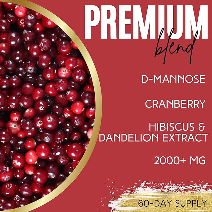 Lumen Naturals Cranberry + D-Mannose for Women - Cranberry, D-Mannose, Hibiscus, Dandelion Extract Blend - 2000mg Per Serving - 180 Count - 60 Servings
