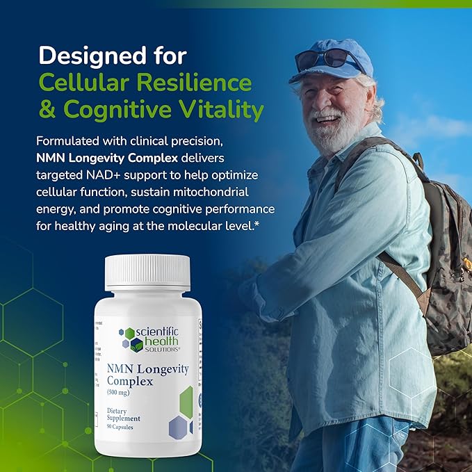 NMN Longevity Complex – Clinically Formulated NMN for NAD⁺ Production, Cellular Energy & Cognitive Vitality – Supports Mitochondrial Function & Healthy Aging – 500mg, 90 Capsules