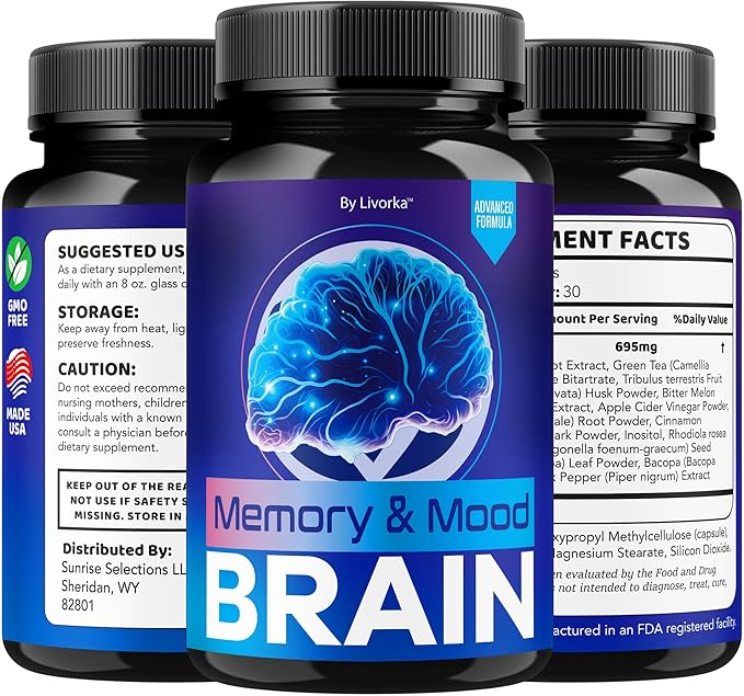 (5 Pack) Memory Mood and Brain Capsules - Official Daily Support Brain Health Supplement Pills Advanced Formula, Memory & Mood Brain & Memory Focus Reviews, 300 Capsules for 5 Months