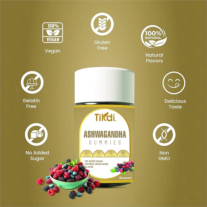 Ashwagandha Gummy - 30 Count - Mixed Berry, KSM-66, Vegan, Plant Based, Non-GMO, Gluten-Free, Gelatin Free, No Added Sugar