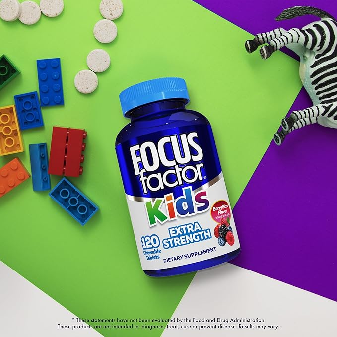 Focus Factor Kids Extra Strength Daily Chewable for Brain Health Support, 120 Count – Vitamins - Quality Formula | Gluten & Dairy Free Supplements for Children | No Artificial Sweetener (Pack of 3)