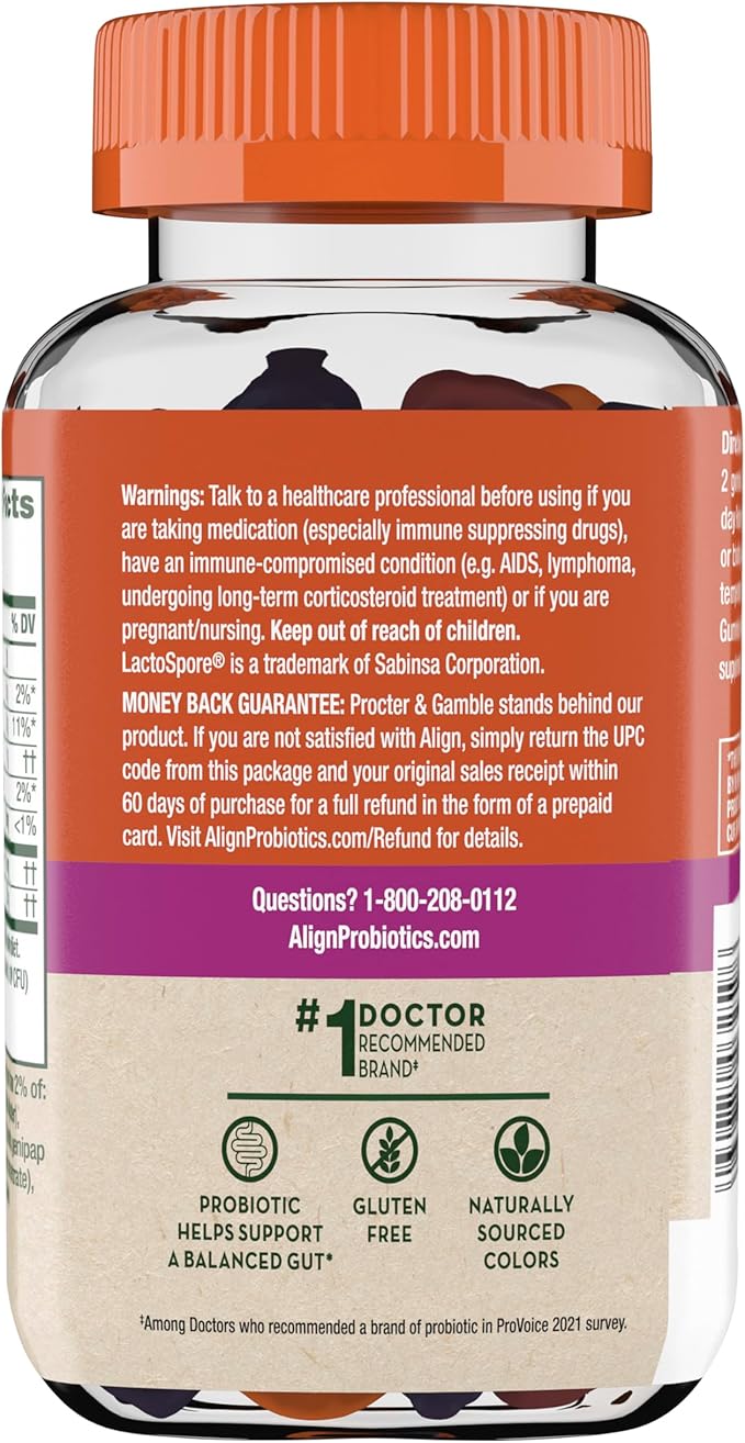 Align Dualbiotic, Prebiotics and Probiotics for Women and Men, Probiotics for Digestive Health, Prebiotics Help Nourish Good Bacteria, Natural Fruit Flavors, 90 Probiotic Gummies,(Pack of 2)