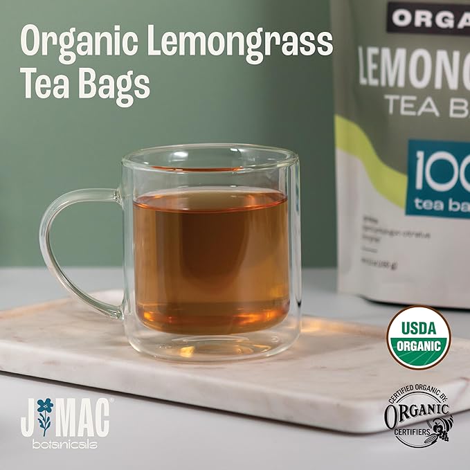 J Mac Botanicals, Organic Lemongrass Tea Bags (50 Count) - Certified by Organic Certifiers, Inc. - Quality Tea From Nile Valley, Egypt, Packaged in the USA