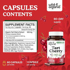 Wild & Organic Tart Cherry Capsules 600 mg - Uric Acid Support - Tart Cherry Powder Supplement - Prunus Cerasus Fruit Extract - 60 Days of Supply - Vegan, No Fillers, Non-GMO - 60 Count