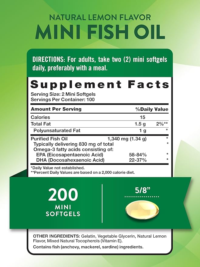 Nature's Truth Fish Oil Omega 3 | 1340 mg | 200 Mini Softgels | Burpless Lemon Flavor Pills | Non-GMO & Gluten Free Supplement