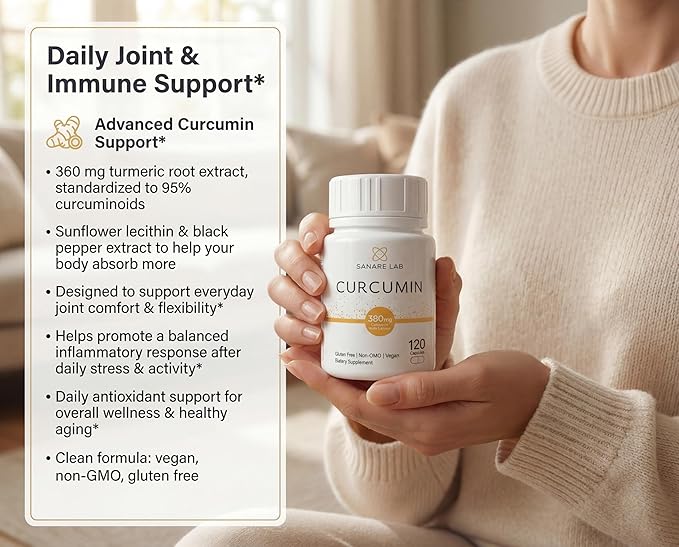 Curcumin Turmeric 360 mg per Serving, 120 Capsules with Black Pepper & Phytosome Extract | Joint & Cellular Support