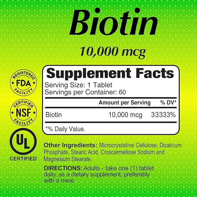 ALFA VITAMINS Biotin 10,000 mcg High Potency Vitamin B7 Supplement for Hair, Skin & Nail Support – 60 Tablets (2-Pack)