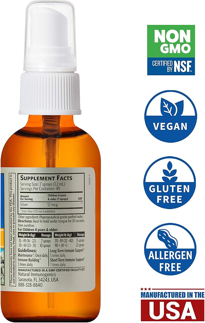 Sovereign Silver Kids Immune Support, Colloidal Silver, Bio-Active Silver Hydrosol,10 ppm, Fine Mist Spray, 2 Fl Oz