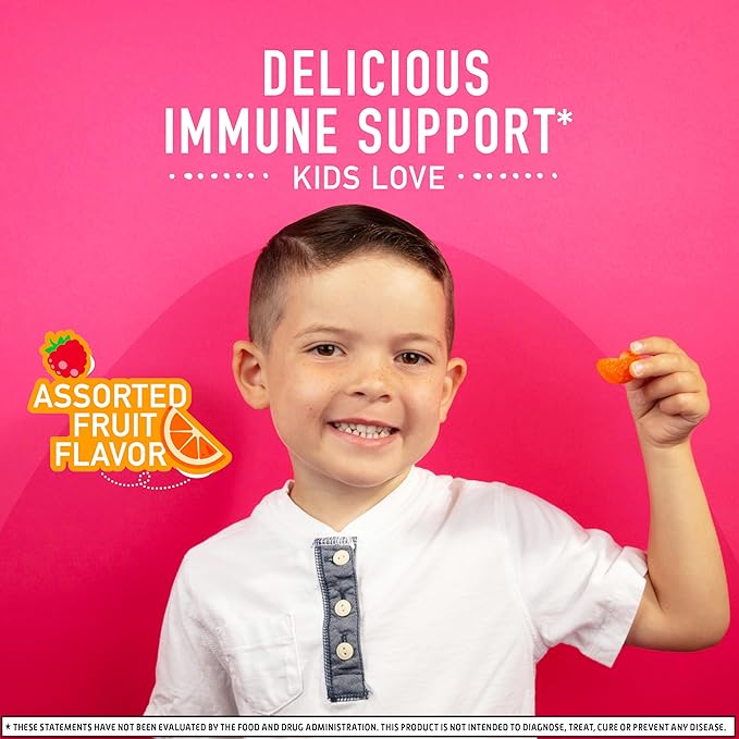 Airborne 500mg Vitamin C + Zinc Immune Support Supplement Gummies for Kids, Assorted Fruit Flavor, Gluten Free Crafted Blend with Powerful Antioxidants Vitamins C & E, 63 Gummies