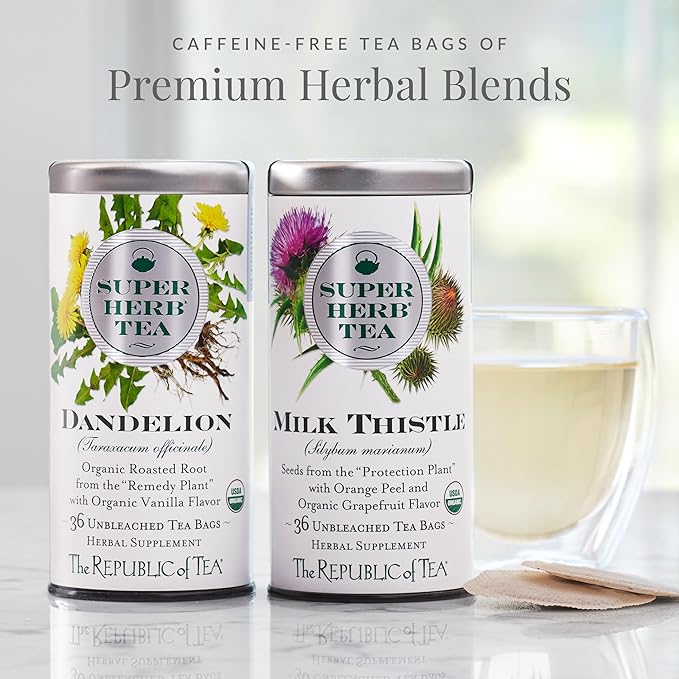The Republic of Tea - Organic Milk Thistle SuperHerb Tea Tin, 36 Herbal Tea Bags, Naturally Caffeine-Free