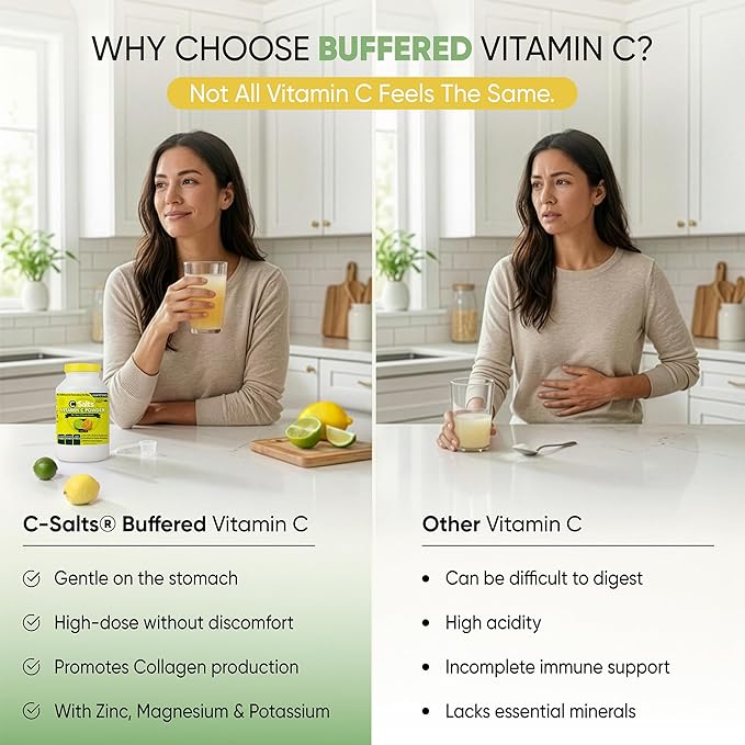C-Salts Vitamin C Powder - 100% Pure Buffered Ascorbic Acid Powder for Daily Immune Support & Collagen Production - Stomach-Friendly Organic Vegan Non-GMO Sugar-Free - 272 Servings - Lemon Lime, 26oz