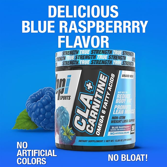 BPI Sports CLA+Carnitine – CLA L Carnitine & Linoleic Acid – L Carnitine Supplement for Weight Loss, Metabolism & Lean Muscle – Caffeine Free – Blue Raspberry – 50 Servings – 12.34 oz