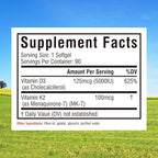Innate Vitality Vitamin D3 K2 Supplement 90 Softgels, Vitamin D3 5000 IU + K2 100 mcg with Cold-Pressed Olive Oil for Maximize Absorption, Non-GMO, No Soy or Gluten, Bone, Immune & Heart Support
