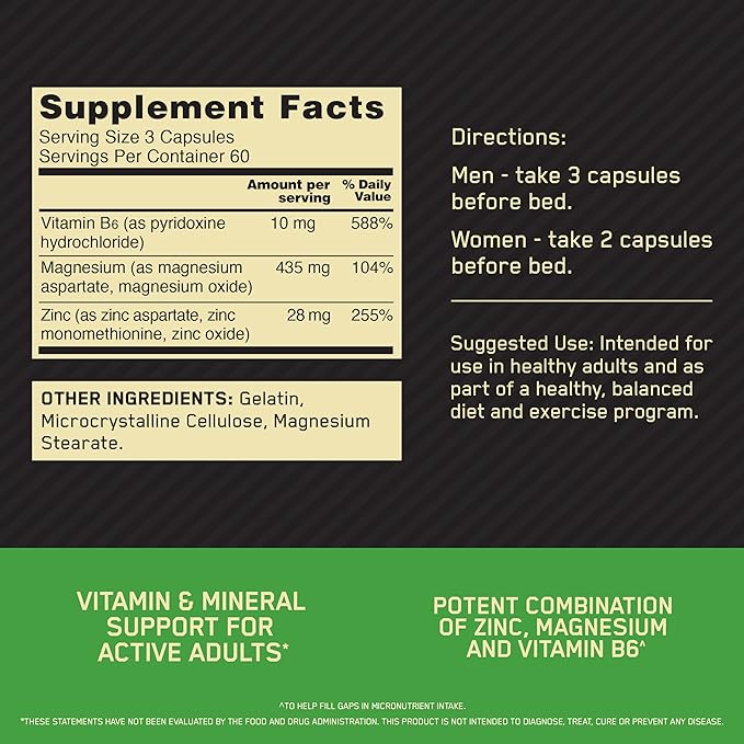 Optimum Nutrition Muscle Recovery and Endurance Supplement for Men and Women, Zinc and Magnesium Supplement, 180 Count