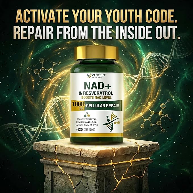 NAD+ & Resveratrol Supplement - NMN Alternative with 120 Capsules, Anti-Aging Cellular Support, Energy & Longevity Booster, DNA Repair Formula