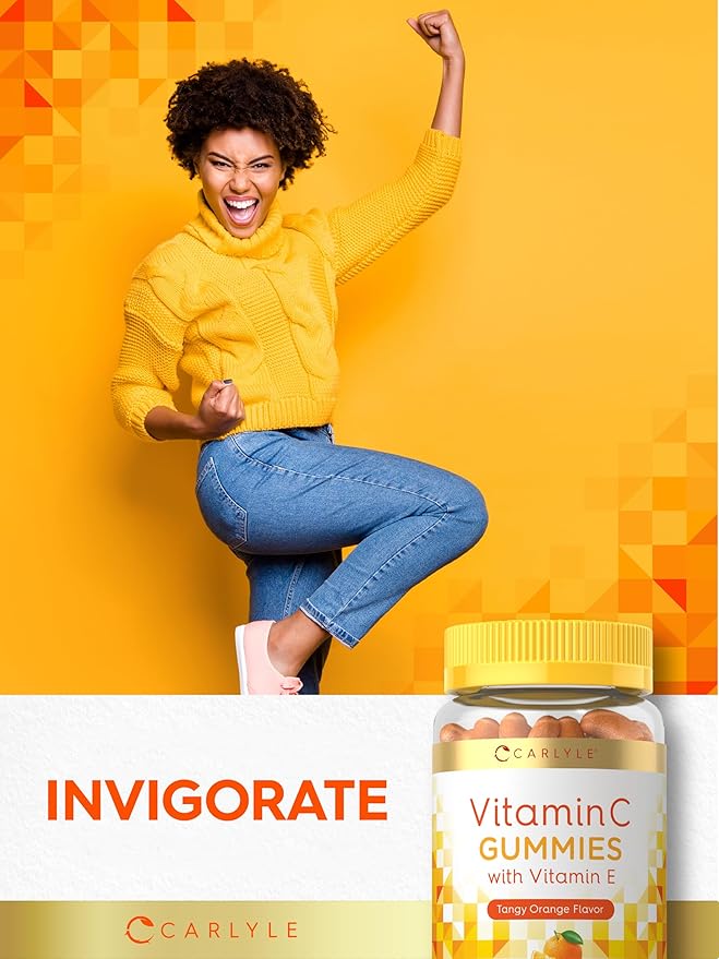 Carlyle Vitamin C Gummies | 60 Count | Orange Flavor | with Vitamin E | Vegan, Non-GMO, and Gluten Free Supplement