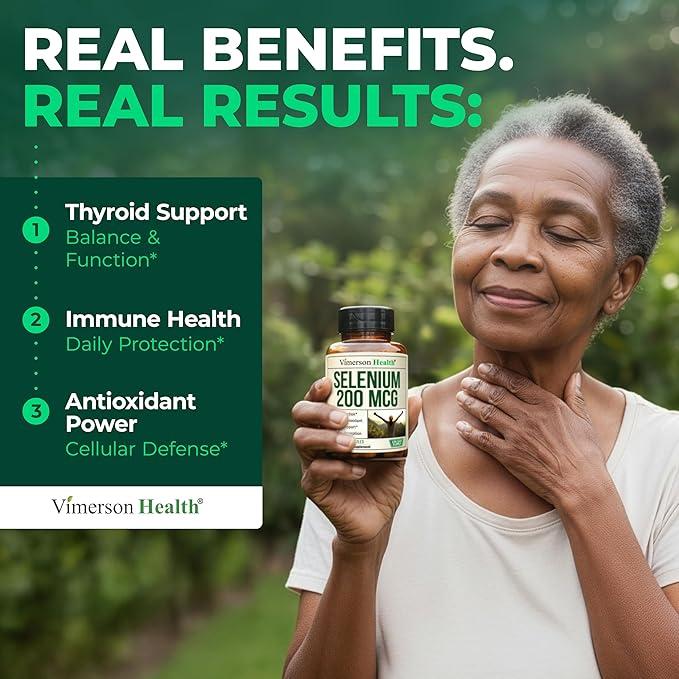 Selenium 200 mcg Capsules – High-Potency Selenium Supplement for Thyroid, Antioxidant & Immune Support – Highly Bioavailable L-Selenomethionine Essential Mineral Supplements – Vegan, 100 Capsules