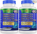 Probiotics + Prebiotics Postbiotics Digestive Enzymes = 4 in 1 Formula Supplement for Better Digestion Health Women, Men and Gut, 2-Pack, 120 Count