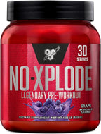 BSN N.O.-XPLODE Pre Workout Powder, Energy Supplement for Men and Women with Creatine and Beta-Alanine, Grape, 30 Servings, 1.2 Pound (Packaging May Vary)