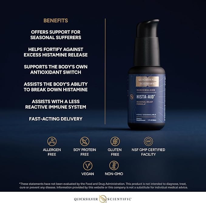 Quicksilver Scientific Nanoemulsified Hista-Aid - Flavonoids to Help Maintain Healthy Histamine Levels - Liposomal Vitamin C, DIM, Luteolin & Quercetin Liquid (50ml)