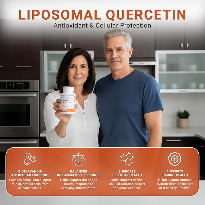 250mg Liposomal Quercetin Supplements - 60 Vegan Capsules to Support Antioxidant Defense, Cellular Health & Immune System - Quercetin Capsules Perfect for Healthy Aging and Vitality