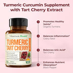 Tart Cherry Capsules – Turmeric Curcumin Supplement with Tart Cherry Extract & Celery Seed Extract – Turmeric Curcumin with Black Pepper for Uric Acid Balance, Joint Health & Sleep Aid - 120 Count