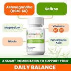 NIAM Laboratorios Ashwagandha KSM-66 & Saffron Supplement | Stress Relief, Mood & Emotional Balance | Vitamin B & Magnesium | Natural Pills for Mental Relaxation | 30 Capsules | AnimaFort Multi