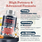 72mg PAC, Cranberry Pills for Women - Organic Cranberry Juice Extract Plus 1000mg D-Mannose, Supports Urinary Tract Health, Cranberry Supplement - 180 Capsules