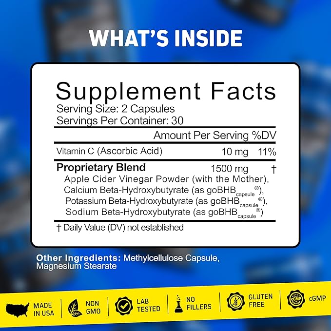 Herbtonics Apple Cider Vinegar + Keto BHB Capsules | GLP-1 Support for Appetite, Cravings & Weight Management | Metabolism Support with Satiety Support | 60 Capsules - 1 Month Supply