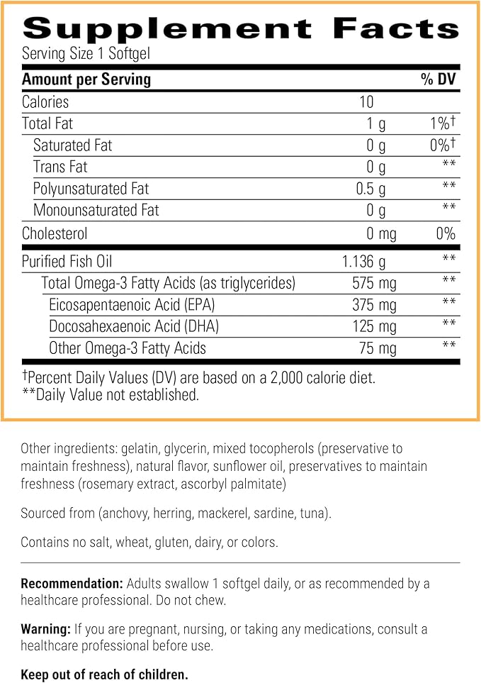 Integrative Therapeutics Pure Omega HP - Fish Oil Supplement for Nutritional Support - Supports Heart Health* - No Fishy Burps - Sustainably Sourced - Gluten & Dairy-Free - 120 Softgels (120 Servings)