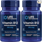 Life Extension Vitamin B12 Methylcobalamin 500mcg - Vitamin B12 Supplement for General Energy and Brain Health - SugarFree Vegetarian Lozenges Dissolve in Your Mouth/Once Daily - 100 Count (Pack of 2)