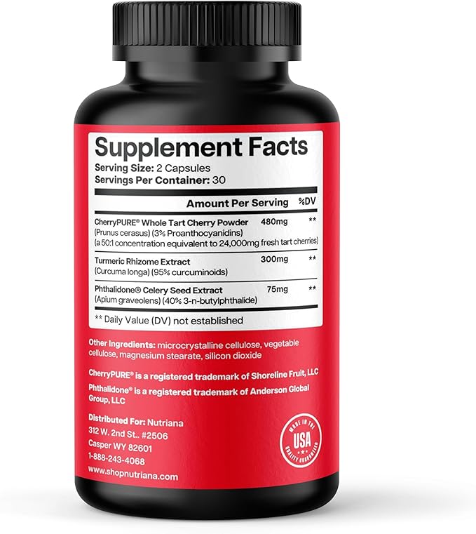3 in 1 Tart Cherry Extract Capsules with Turmeric & Celery Seed for Feet & Joint Support Uric Acid Flush Cleanse & Purge Pills, 60 Veggie Capsules Manufactured in USA